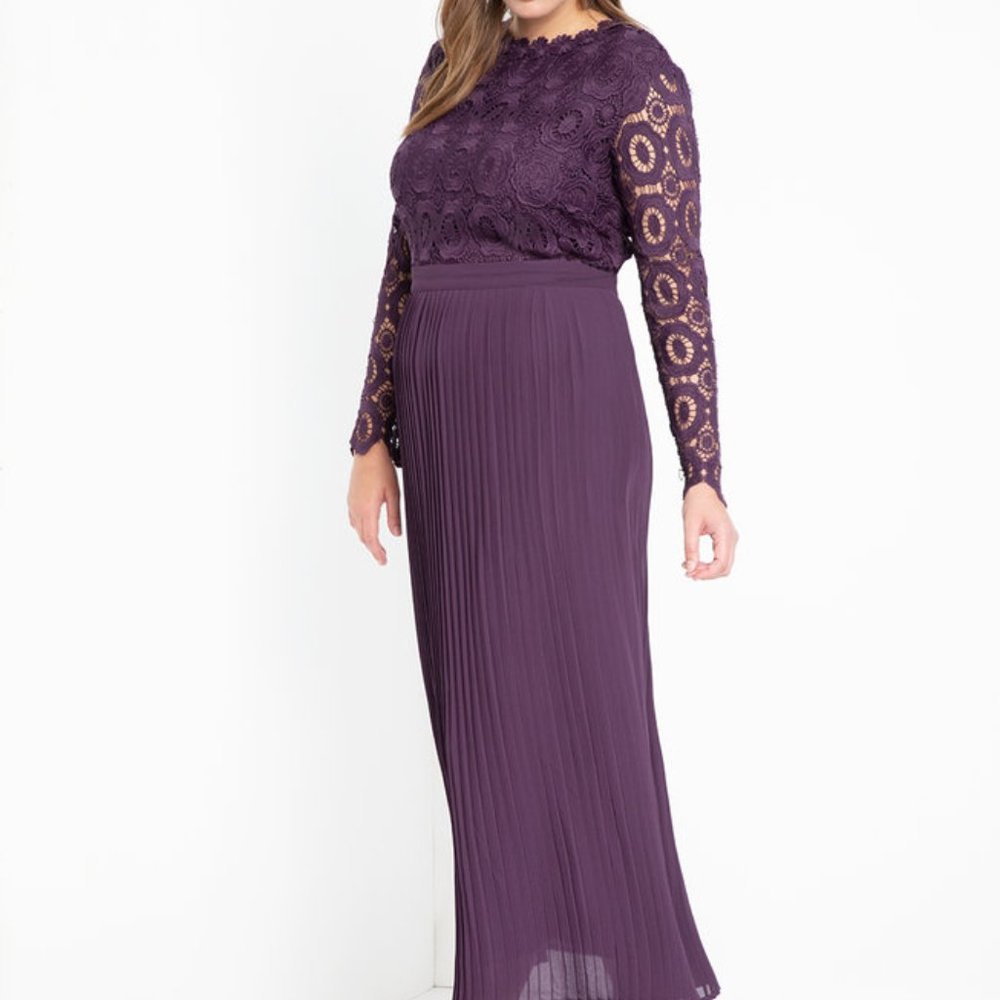 LACE GOWN/EVENING DRESS WITH PLEATED SKIRT